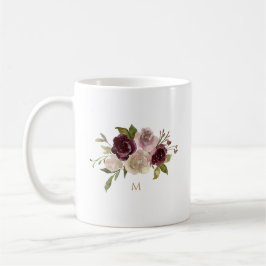 Modern Burgundy Pink Floral Watercolor Monogram Kaffeetasse