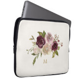 Modern Burgundy Pink Floral Watercolor Monogram Laptopschutzhülle (Vorne Rechts)