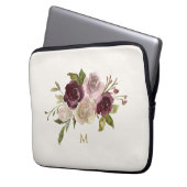 Modern Burgundy Pink Floral Watercolor Monogram Laptopschutzhülle (Vorderseite Links)