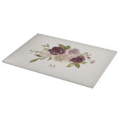 Modern Burgundy Pink Floral Watercolor Monogram Schneidebrett (Ecke)