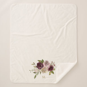 Modern Burgundy Pink Floral Watercolor Monogram Sherpadecke