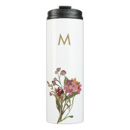 Modern Burgundy Pink Floral Watercolor Monogram Thermosbecher