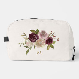 Modern Burgundy Pink Floral Watercolor Monogram Waschbeutel