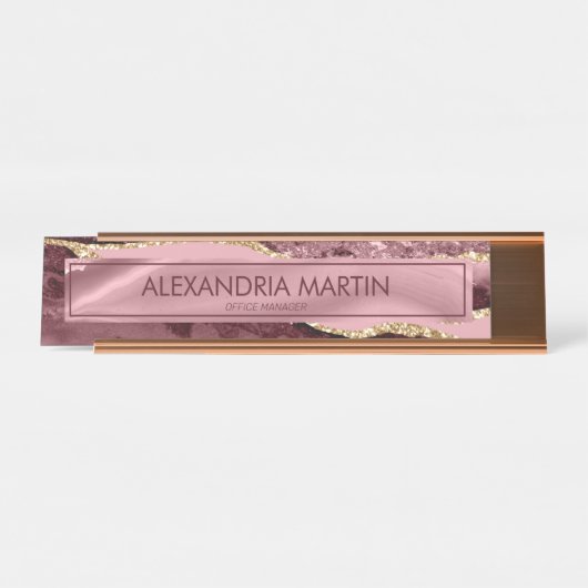Modern Burgundy Pink Gold Glitzer Marmorstube Agat Schreibtischnamensplakette (Vorderseite )