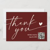 Modern Burgundy QR Code Wedding Thank You Card Einladung (Vorderseite)