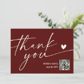Modern Burgundy QR Code Wedding Thank You Card Einladung (Stehend Vorderseite)