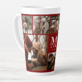 Modern Burgundy Red Family Foto Collage Keepake Milchtasse (Linke Ecke)