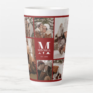 Modern Burgundy Red Family Foto Collage Keepake Milchtasse