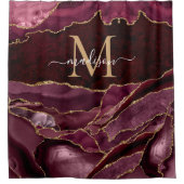 Modern Burgundy Red Gold Agate Geode Monogram Glam Duschvorhang (Vorderseite)