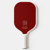 Modern Burgundy Red Monogram Pickleball Schläger (Rückseite)