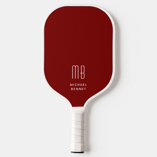 Modern Burgundy Red Monogram Pickleball Schläger (Rückseite)