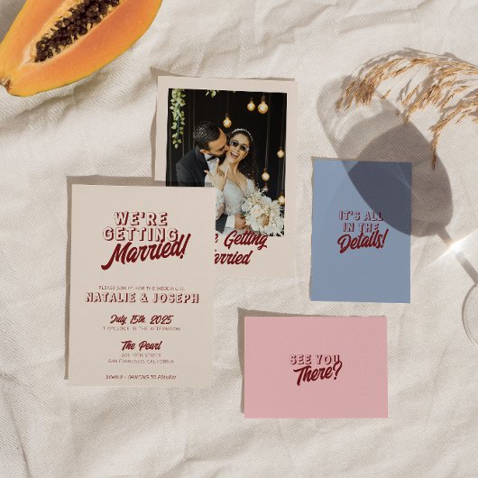 Modern Burgundy Retro Bold Funky Unique Wedding Einladung