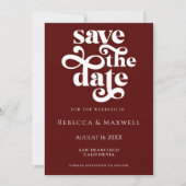 Modern Burgundy Retro Typography Wedding Save The Date (Vorderseite)