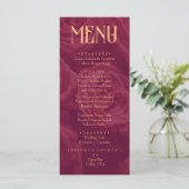 Modern Burgundy Retro Whimsical Fun Wedding menu  Menükarte (Stehend Vorderseite)