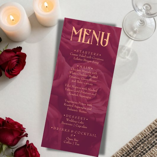 Modern Burgundy Retro Whimsical Fun Wedding menu  Menükarte