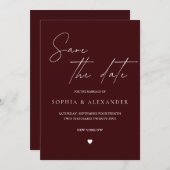 Modern Burgundy Save the Date Einladung (Vorne/Hinten)