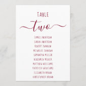 Modern Burgundy Script White Seating Chart Card (Rückseite)