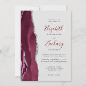 Modern Burgundy Silver Agate Gray QR Code Wedding Einladung (Vorderseite)