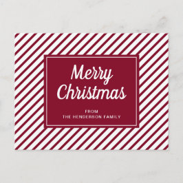 Modern Burgundy Stripes Frohe Weihnachten Postkarte