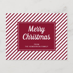 Modern Burgundy Stripes Frohe Weihnachten Postkarte