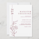 Modern Burgundy Typography Floral Line Art Wedding Einladung (Vorderseite)