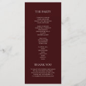 Modern Burgundy Wedding Ceremony Program | Menükarte (Rückseite)