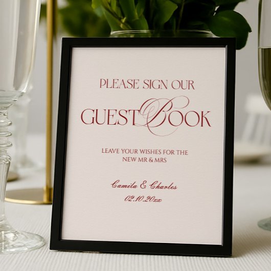 Modern Burgundy Wedding Guest Book Poster