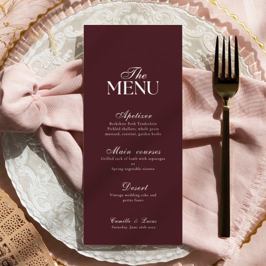 Modern Burgundy Wedding Menu