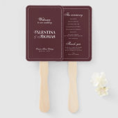 Modern Burgundy Wedding Program Hand Fan Fächer (Vorne und Hinten)