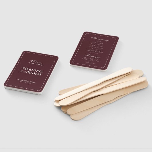 Modern Burgundy Wedding Program Hand Fan Fächer (Non-assembled)