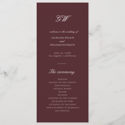 Modern Burgundy Wedding Program Programm (Vorderseite)