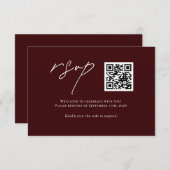 Modern Burgundy Wedding RSVP Card with QR Code (Vorne/Hinten)