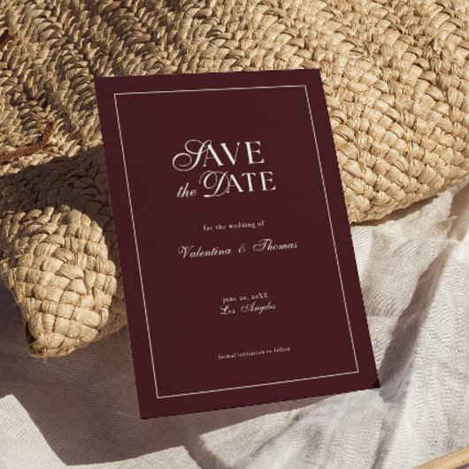Modern Burgundy Wedding Save the Date Einladung
