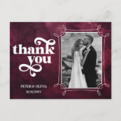 Modern Burgundy Wedding Thank You Photo Postkarte (Vorderseite)