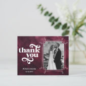 Modern Burgundy Wedding Thank You Photo Postkarte (Stehend Vorderseite)