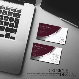 Modern Burgundy White mit Silver Decoder und Logo Visitenkarte