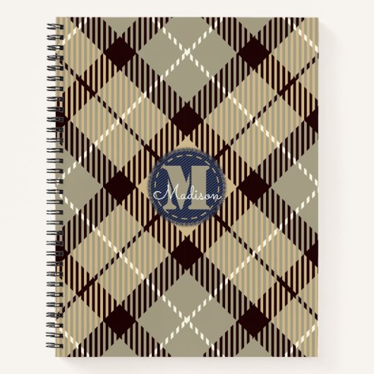 Modern Burlywood Gray Tartan Jeans Monogram Name Notizblock (Vorderseite)