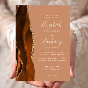Modern Burnt Orange Agate Dusty Terracotta Wedding Einladung