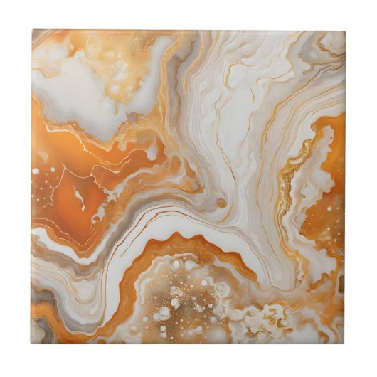Modern Burnt Orange and Gold Liquid Marble Agate Fliese (Vorderseite)