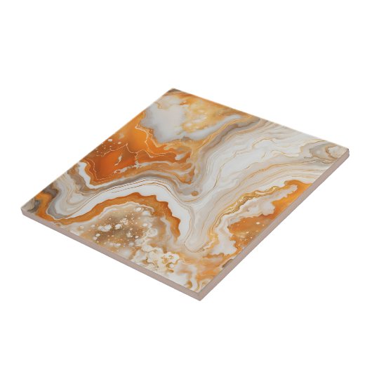 Modern Burnt Orange and Gold Liquid Marble Agate Fliese (Seite)