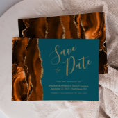 Modern Burnt Orange Gold Agate Aquamarin Save the  Einladung