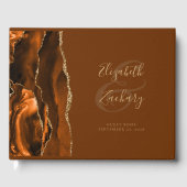 Modern Burnt Orange Gold Agate Brown Gästebuch (Vorderseite)
