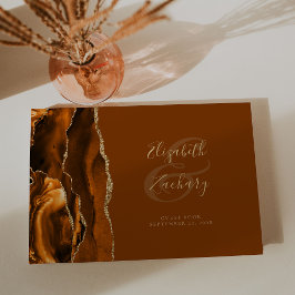 Modern Burnt Orange Gold Agate Brown Gästebuch