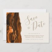 Modern Burnt Orange Gold Agate Ivory Save the Date Einladung (Vorderseite)