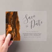 Modern Burnt Orange Gold Agate Save the Date Karte Acryleinladungen (Insitu (Handheld))