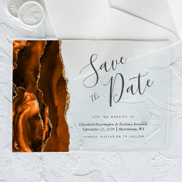 Modern Burnt Orange Gold Agate Save the Date Karte Acryleinladungen