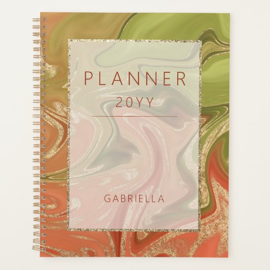 Modern Burnt Orange Green & Gold Abstrakt Planer (Vorderseite)