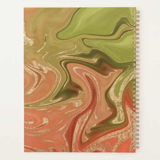 Modern Burnt Orange Green & Gold Abstrakt Planer (Rückseite)