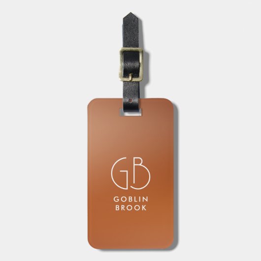 Modern Burnt Orange Metallic Monogram Brushed Gepäckanhänger (Vorderseite vertikal)