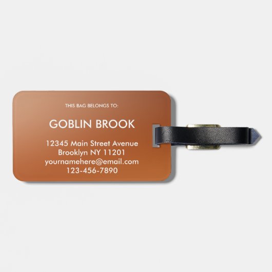 Modern Burnt Orange Metallic Monogram Brushed Gepäckanhänger (Rückseite horizontal)